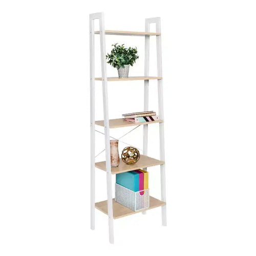 Étagère échelle blanche à 5 niveaux, cadre en acier, hauteur de 172 cm, capacité de 22,7 kg, finition en placage