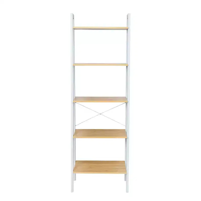 Étagère échelle blanche à 5 niveaux, cadre en acier, hauteur de 172 cm, capacité de 22,7 kg, finition en placage