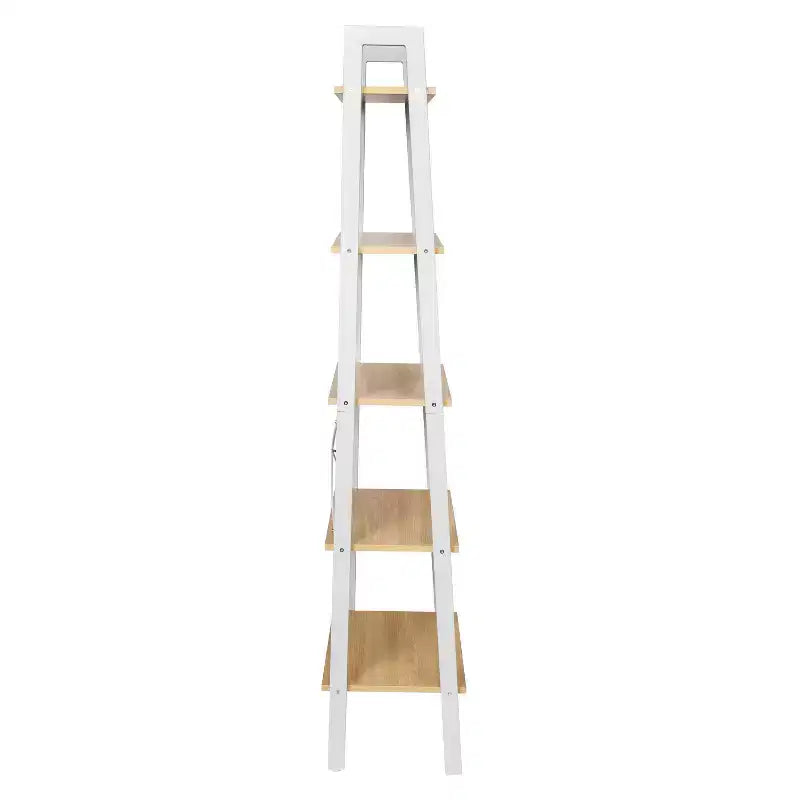 Étagère échelle blanche à 5 niveaux, cadre en acier, hauteur de 172 cm, capacité de 22,7 kg, finition en placage
