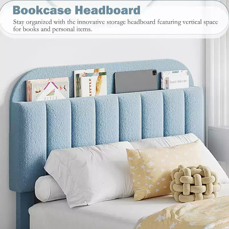 Cadre de lit double/double XL avec tiroirs de rangement, lit plateforme rembourré en bouclé