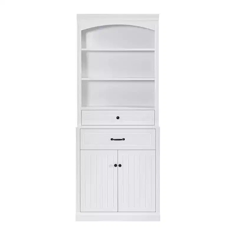 Meuble de rangement de salle de bain blanc mat avec 3 étagères, 2 tiroirs et 2 portes, anti-basculement