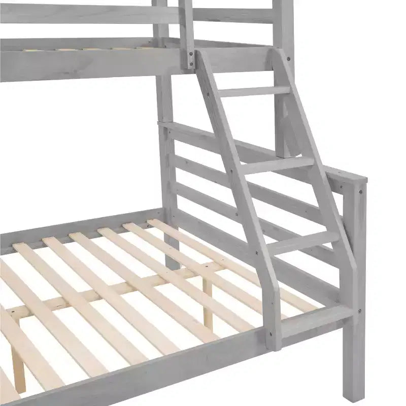 Lit superposé jumeau sur grand lit avec échelle, cadre de lit en bois avec barrière de sécurité haute pour enfants, pas besoin de sommier tapissier