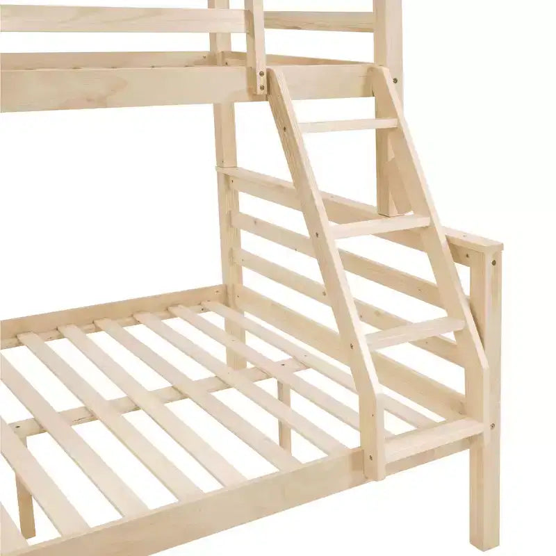 Lit superposé jumeau sur grand lit avec échelle, cadre de lit en bois avec barrière de sécurité haute pour enfants, pas besoin de sommier tapissier