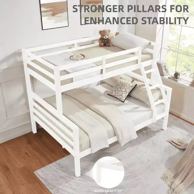 Lit superposé jumeau sur grand lit avec échelle, cadre de lit en bois avec barrière de sécurité haute pour enfants, pas besoin de sommier tapissier