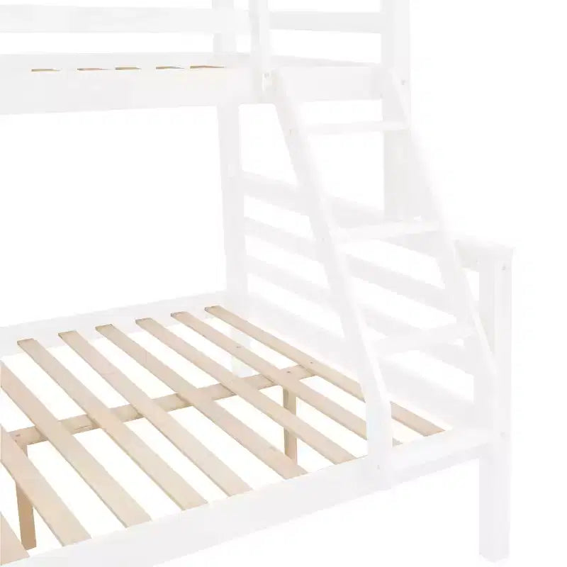 Lit superposé jumeau sur grand lit avec échelle, cadre de lit en bois avec barrière de sécurité haute pour enfants, pas besoin de sommier tapissier