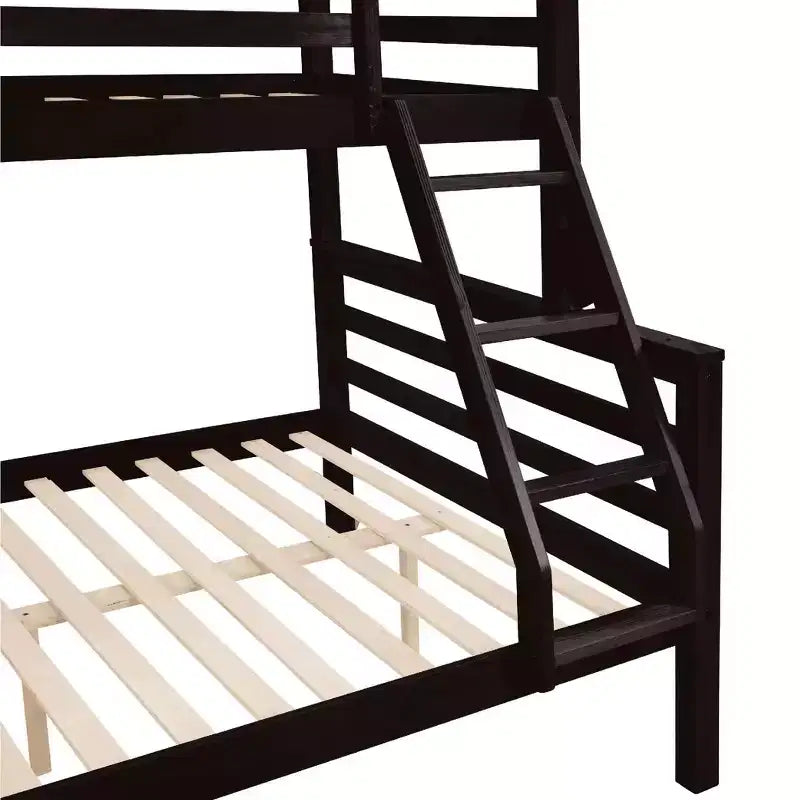 Lit superposé jumeau sur grand lit avec échelle, cadre de lit en bois avec barrière de sécurité haute pour enfants, pas besoin de sommier tapissier