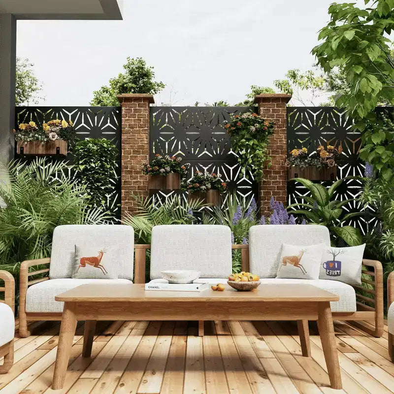 Brise-vue Autoportant Décoratif en Acier Galvanisé Noir pour Extérieur et Intérieur