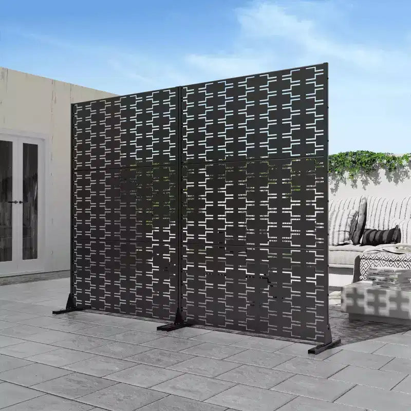 Brise-vue Autoportant Décoratif en Acier Galvanisé Noir pour Extérieur et Intérieur
