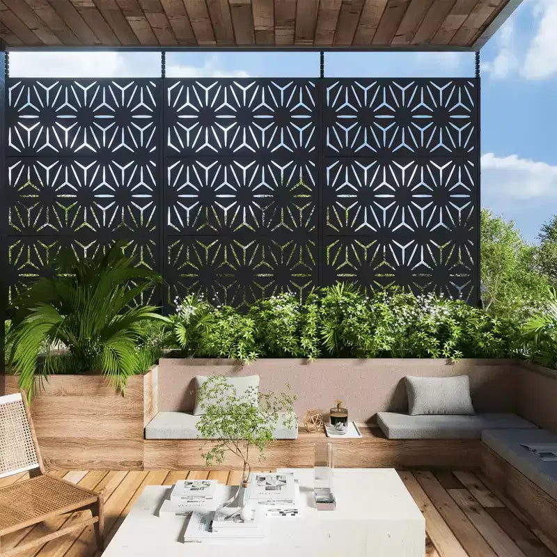 Brise-vue Autoportant Décoratif en Acier Galvanisé Noir pour Extérieur et Intérieur