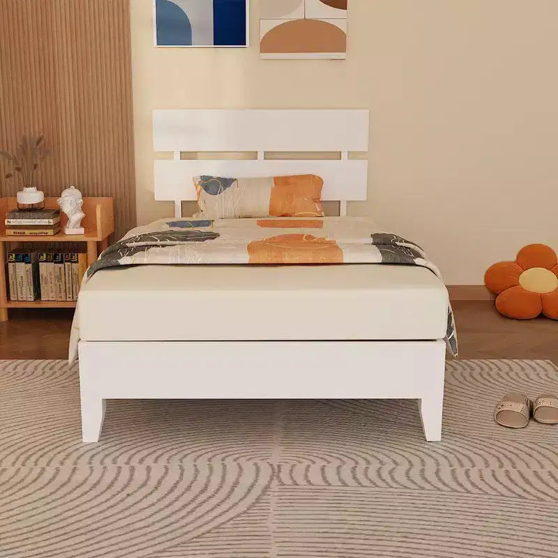 Cadre de lit double en bois massif avec tête de lit, style moderne du milieu du siècle, blanc