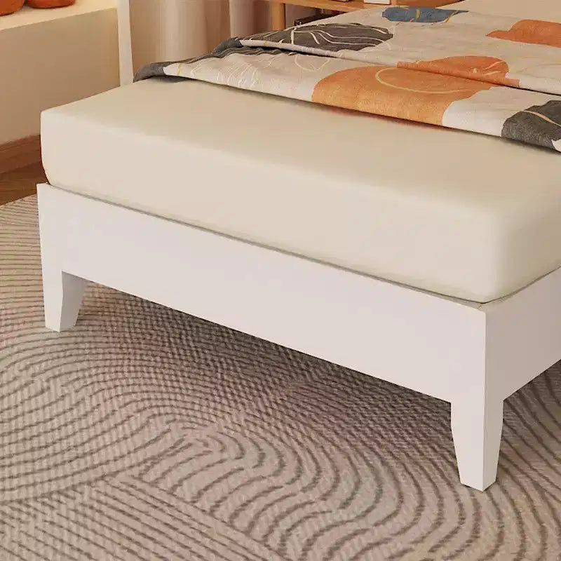 Cadre de lit double en bois massif avec tête de lit, style moderne du milieu du siècle, blanc