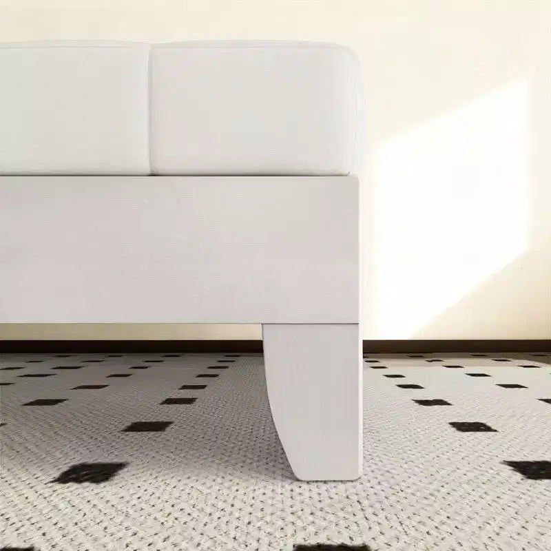 Cadre de lit double en bois massif avec tête de lit, style moderne du milieu du siècle, blanc