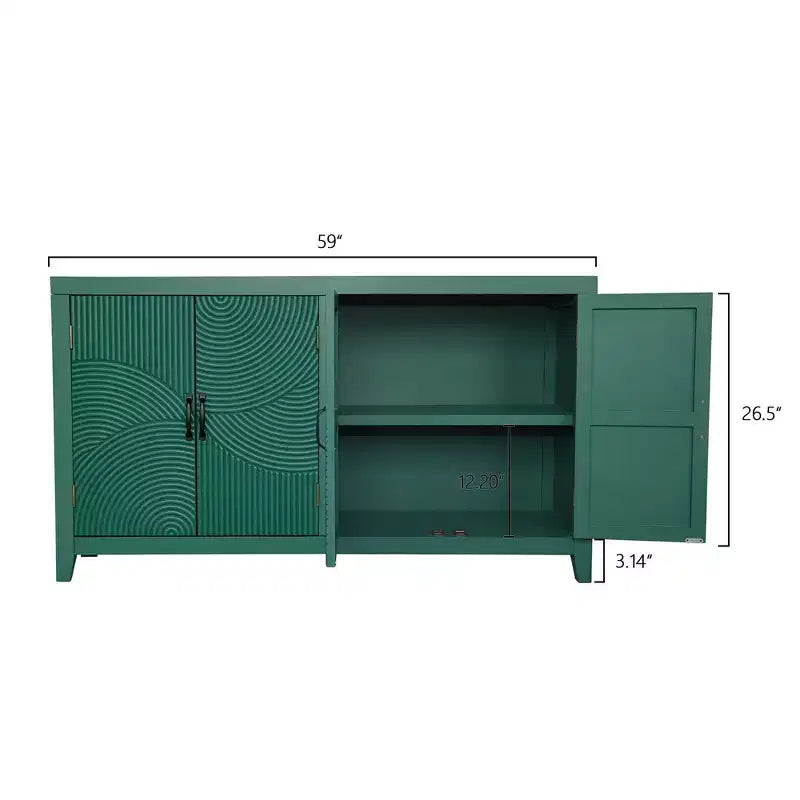 Meuble console de rangement Mid-Century Modern en sapin de 150 cm avec 4 portes