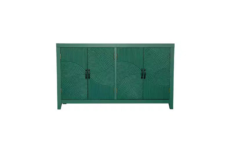 Meuble console de rangement Mid-Century Modern en sapin de 150 cm avec 4 portes