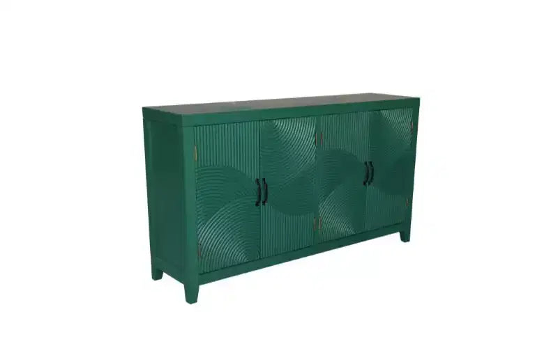 Meuble console de rangement Mid-Century Modern en sapin de 150 cm avec 4 portes