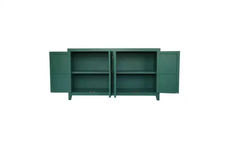 Meuble console de rangement Mid-Century Modern en sapin de 150 cm avec 4 portes