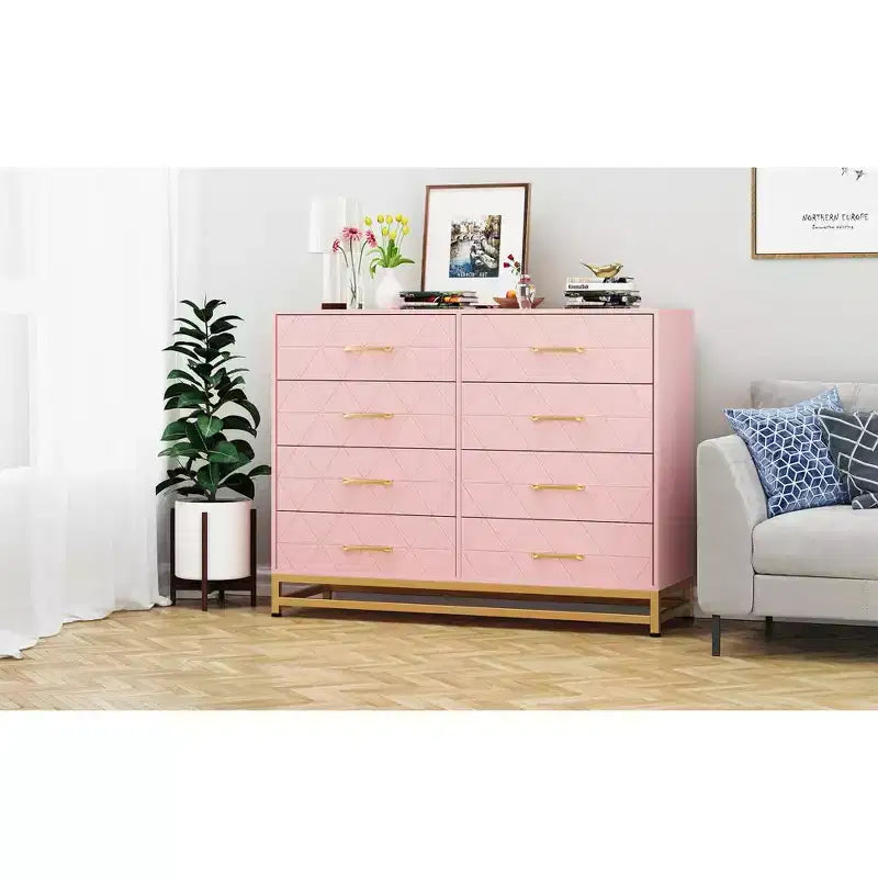 Commode haute à 8 tiroirs avec plateau en bois, meuble de rangement moderne pour chambre, salon, couloir