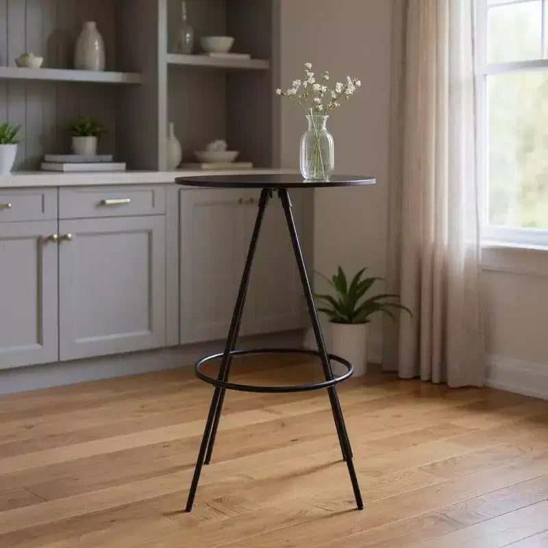 Table de bar 31" en bois et fer arrondis noirs