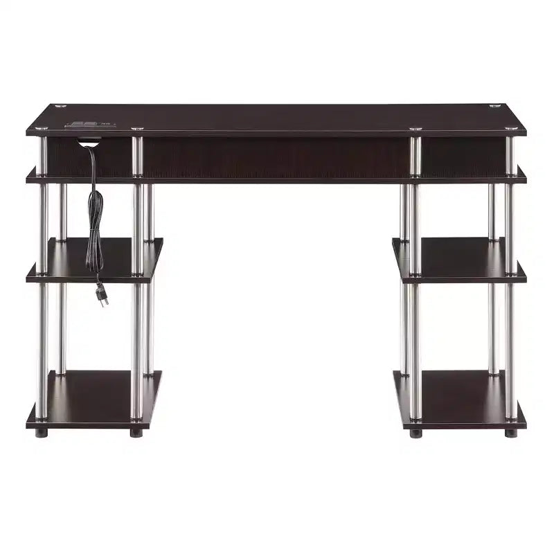 Bureau étudiant sans outils avec station de charge et étagères, Espresso
