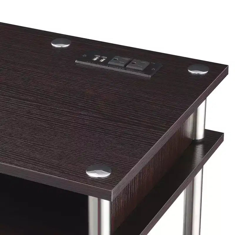Bureau étudiant sans outils avec station de charge et étagères, Espresso