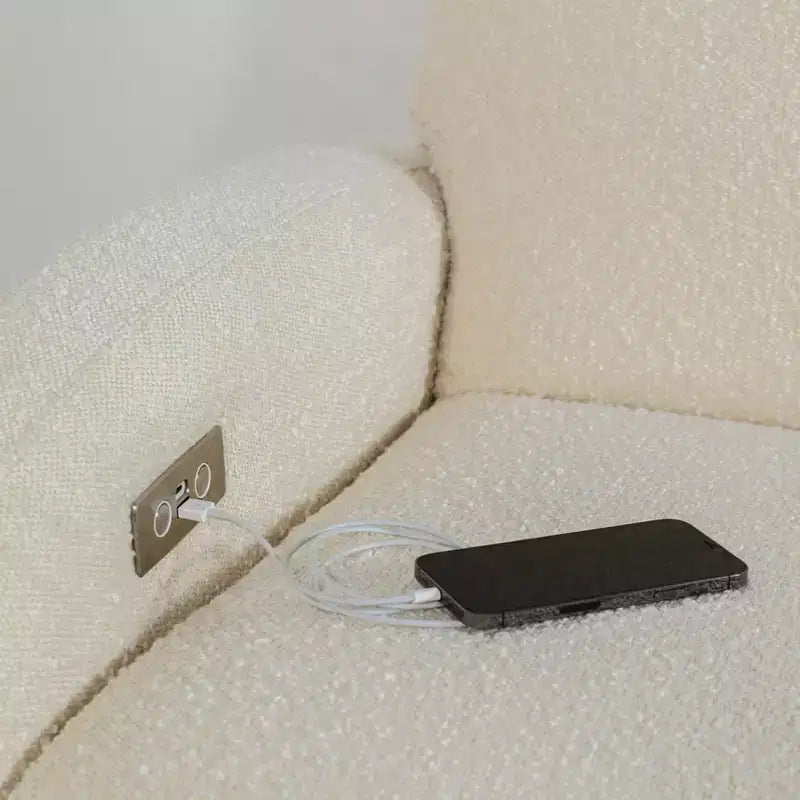 Fauteuil inclinable et pivotant électronique avec port USB, tissu bouclette, chaise de nurserie