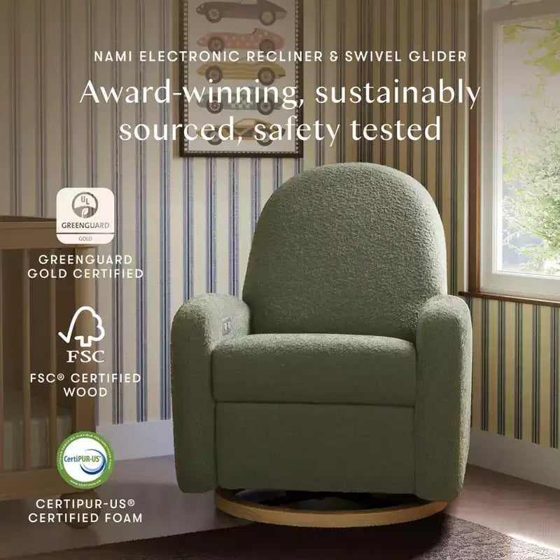 Fauteuil inclinable et pivotant électronique avec port USB, tissu bouclette, chaise de nurserie