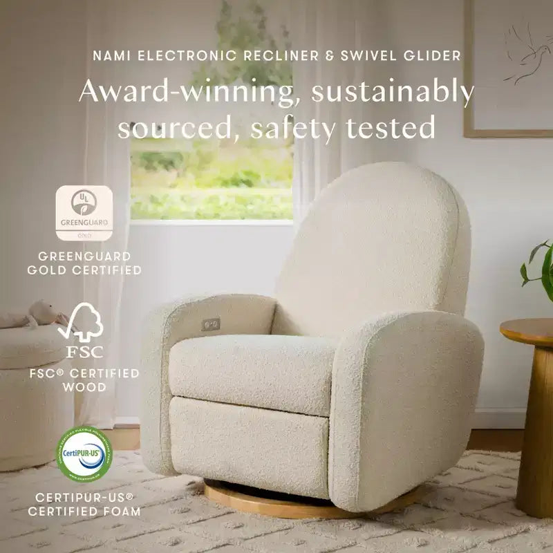 Fauteuil inclinable et pivotant électronique avec port USB, tissu bouclette, chaise de nurserie