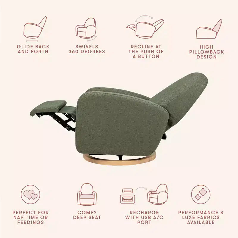 Fauteuil inclinable et pivotant électronique avec port USB, tissu bouclette, chaise de nurserie