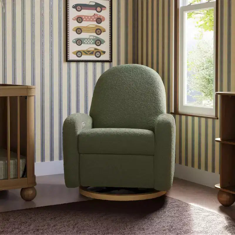Fauteuil inclinable et pivotant électronique avec port USB, tissu bouclette, chaise de nurserie