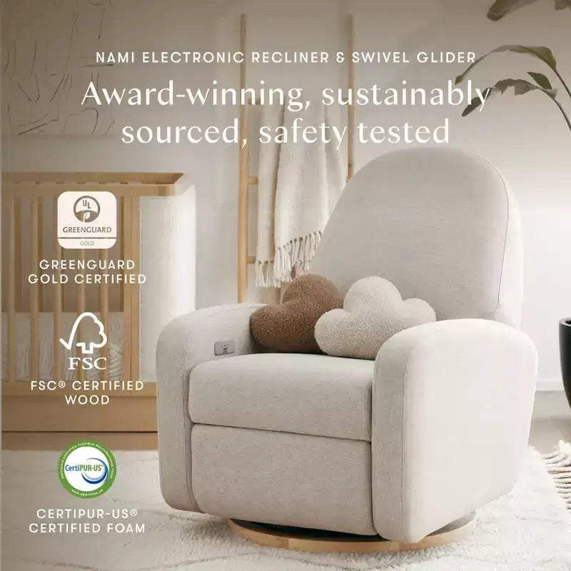 Fauteuil inclinable et pivotant électronique avec port USB, tissu bouclette, chaise de nurserie