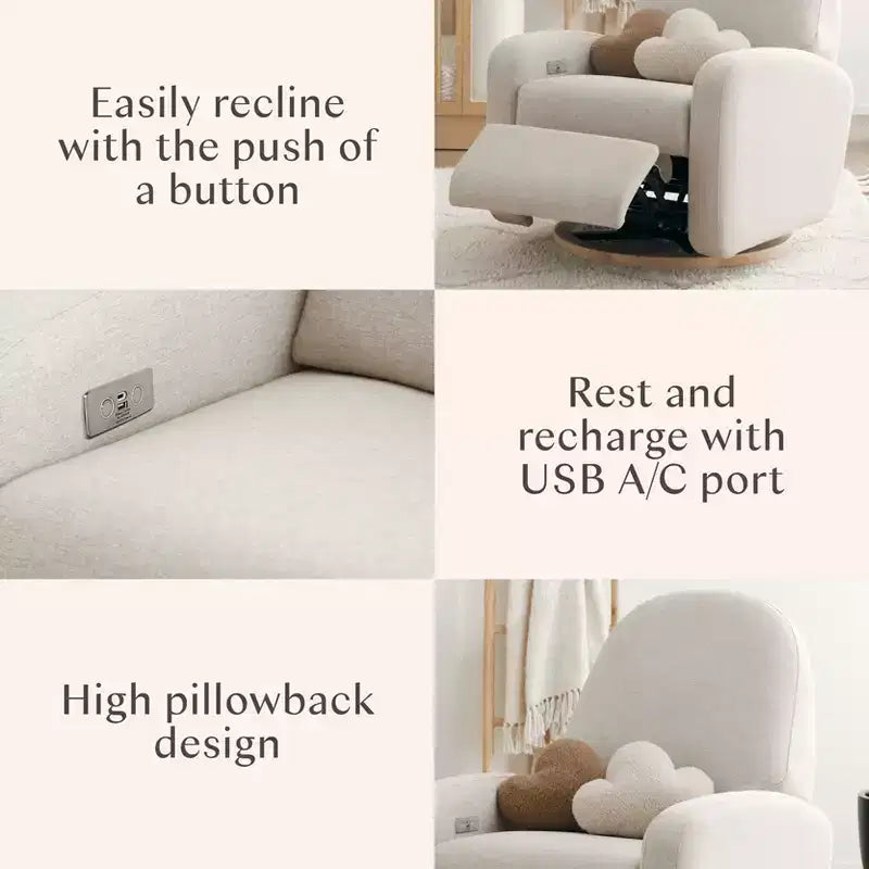 Fauteuil inclinable et pivotant électronique avec port USB, tissu bouclette, chaise de nurserie