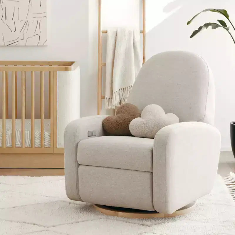 Fauteuil inclinable et pivotant électronique avec port USB, tissu bouclette, chaise de nurserie