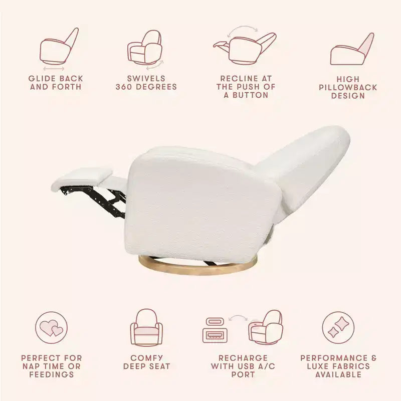 Fauteuil inclinable et pivotant électronique avec port USB, tissu bouclette, chaise de nurserie