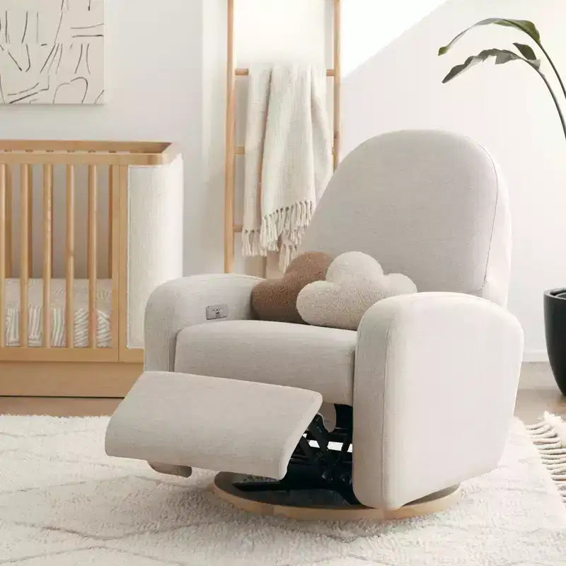 Fauteuil inclinable et pivotant électronique avec port USB, tissu bouclette, chaise de nurserie