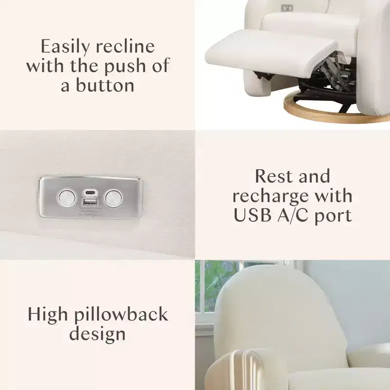 Fauteuil inclinable et pivotant électronique avec port USB, tissu bouclette, chaise de nurserie