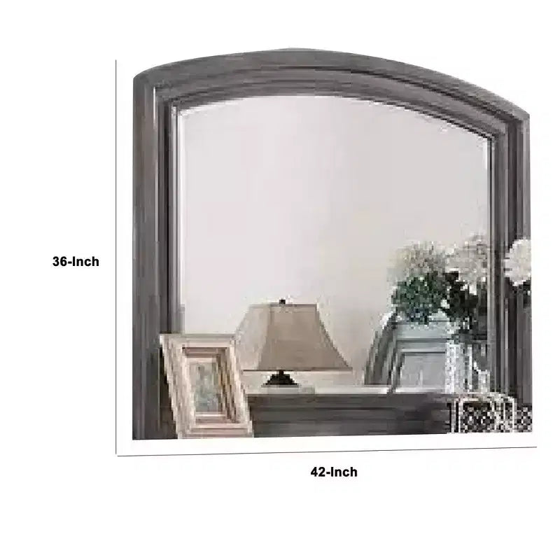 Miroir de commode, cadre en bois de pin gris, détails sculptés rustiques 36x42