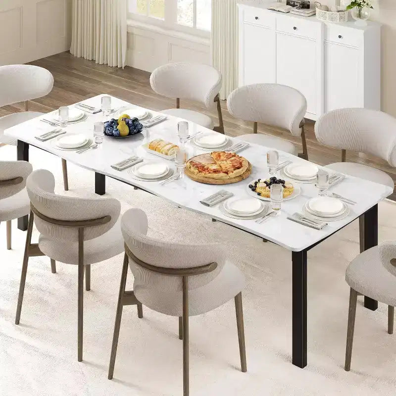 Table à manger avec bord irrégulier ondulé, plateau en MDF de 15 mm d'épaisseur et cadre en métal, pour cuisine, marbre