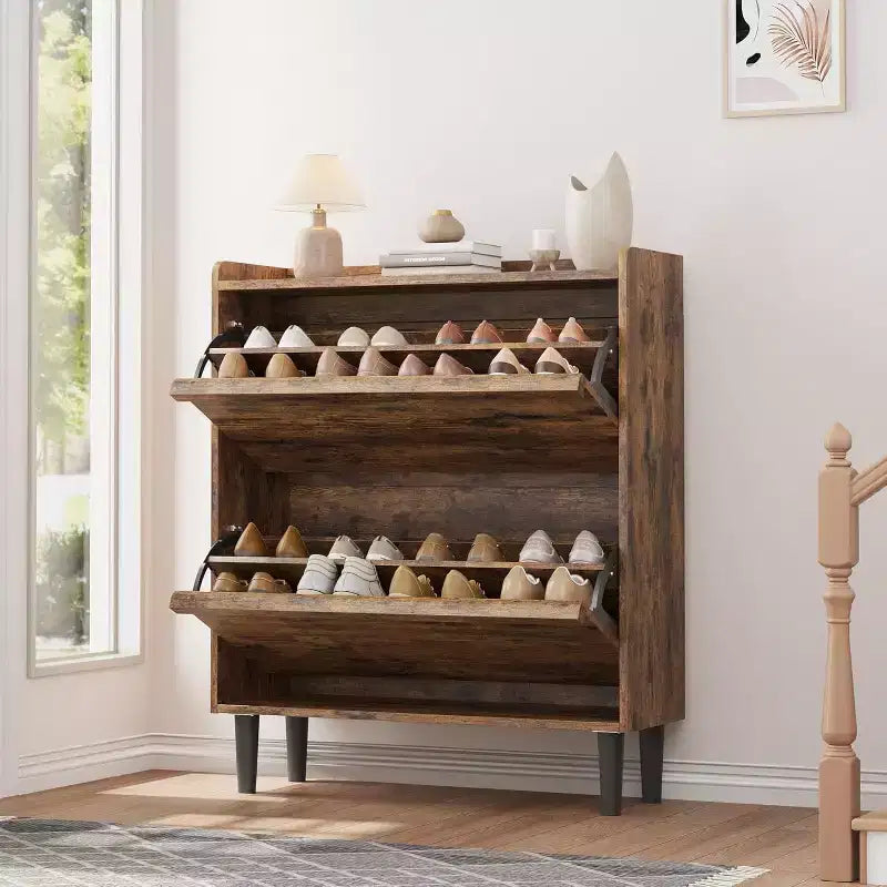 Meuble à chaussures avec tiroirs basculants, meuble à chaussures en bois dissimulé, meuble de rangement à chaussures autoportant pour entrée ou couloir