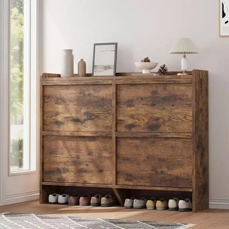 Meuble à chaussures avec tiroirs basculants, meuble à chaussures en bois dissimulé, meuble de rangement à chaussures autoportant pour entrée ou couloir