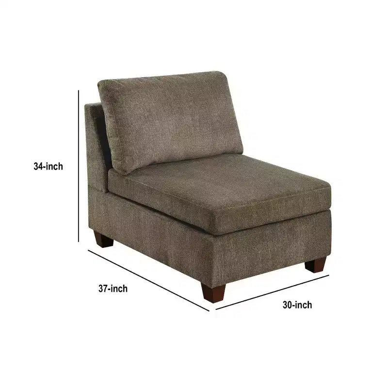 Fauteuil en tissu sans accoudoirs avec coussins de dossier amovibles, marron