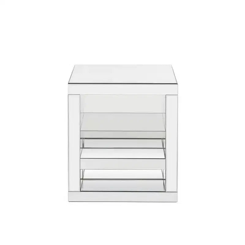 Table d'appoint avec panneaux miroirs et forme en C, Argenté