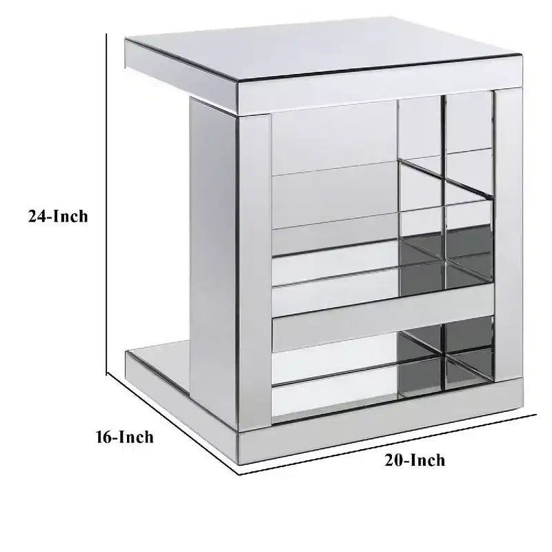 Table d'appoint avec panneaux miroirs et forme en C, Argenté