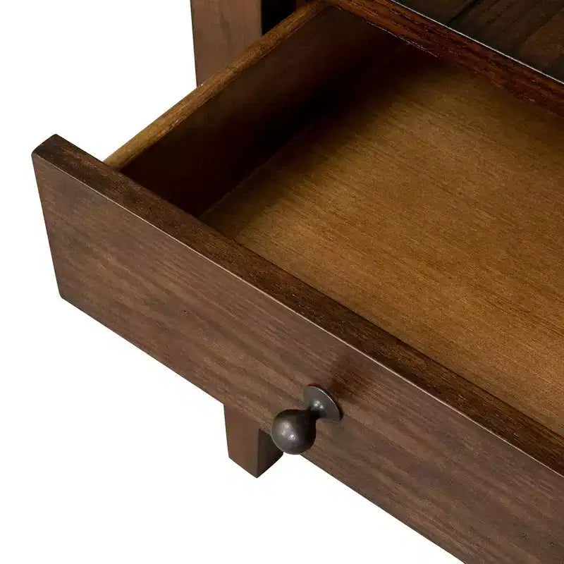 Table de chevet rustique avec tiroir et étagère inférieure, finition chêne