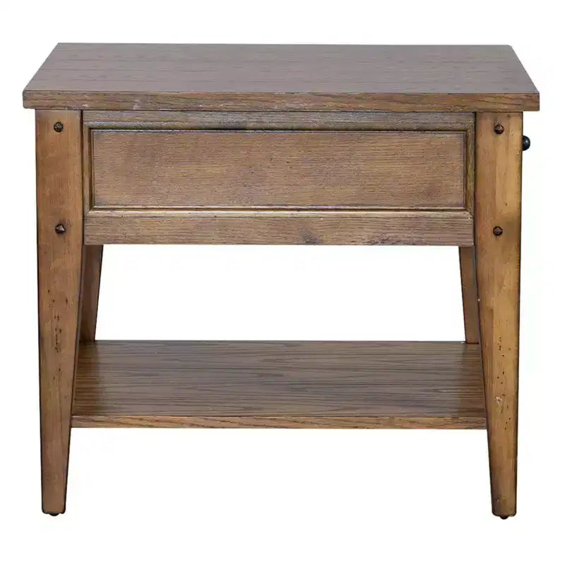 Table de chevet rustique avec tiroir et étagère inférieure, finition chêne