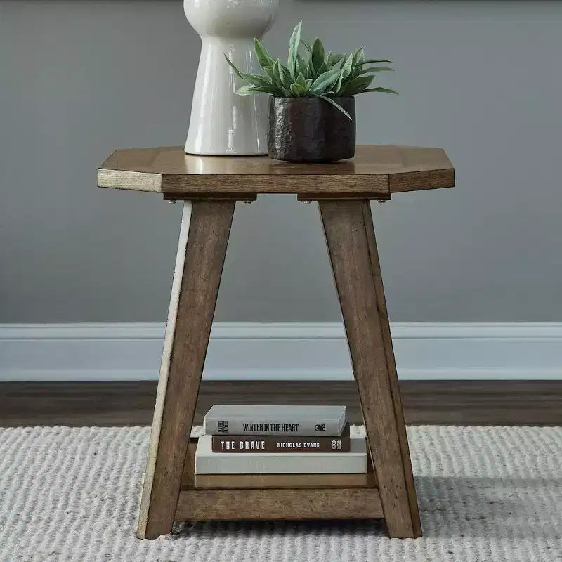 Table d'appoint octogonale pour salon, Chêne brun ambré