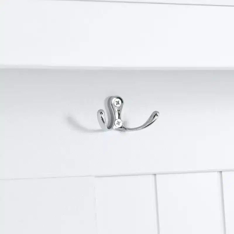 Arbre d'entrée 5-en-1 avec portes persiennes, porte-manteau autoportant avec coussin et 4 patères, blanc