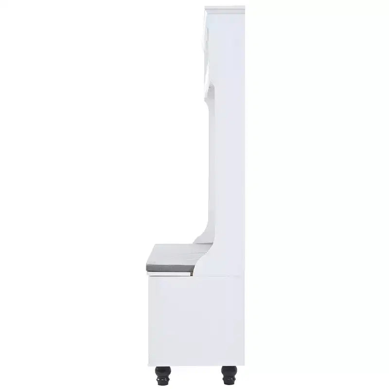 Arbre d'entrée 5-en-1 avec portes persiennes, porte-manteau autoportant avec coussin et 4 patères, blanc