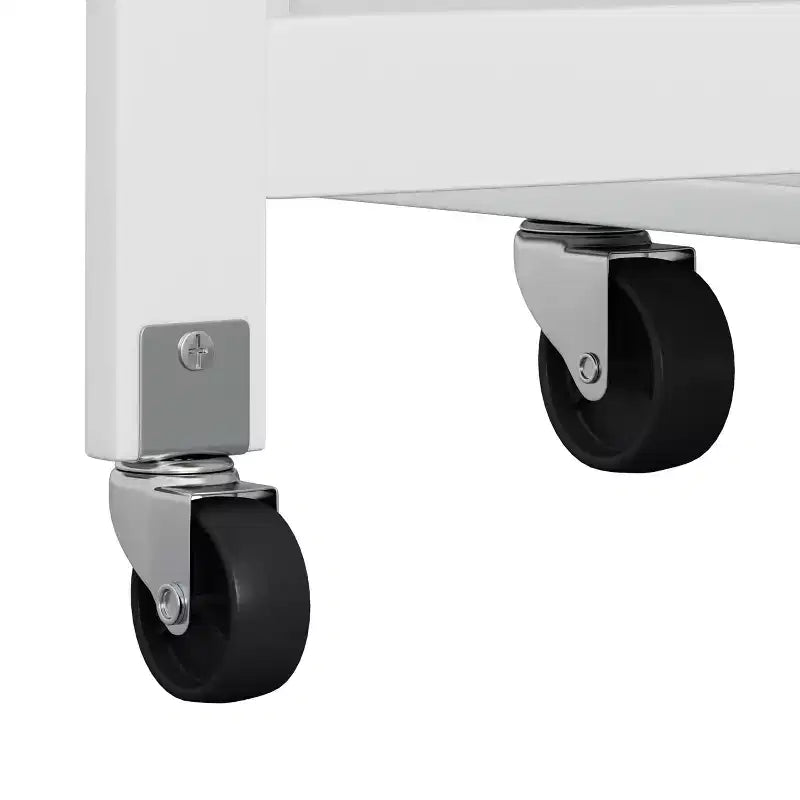 Desserte de cuisine blanche avec placard à 2 portes et 2 tiroirs, plateau pliant en bois d'hévéa, porte-épices et casier à vin