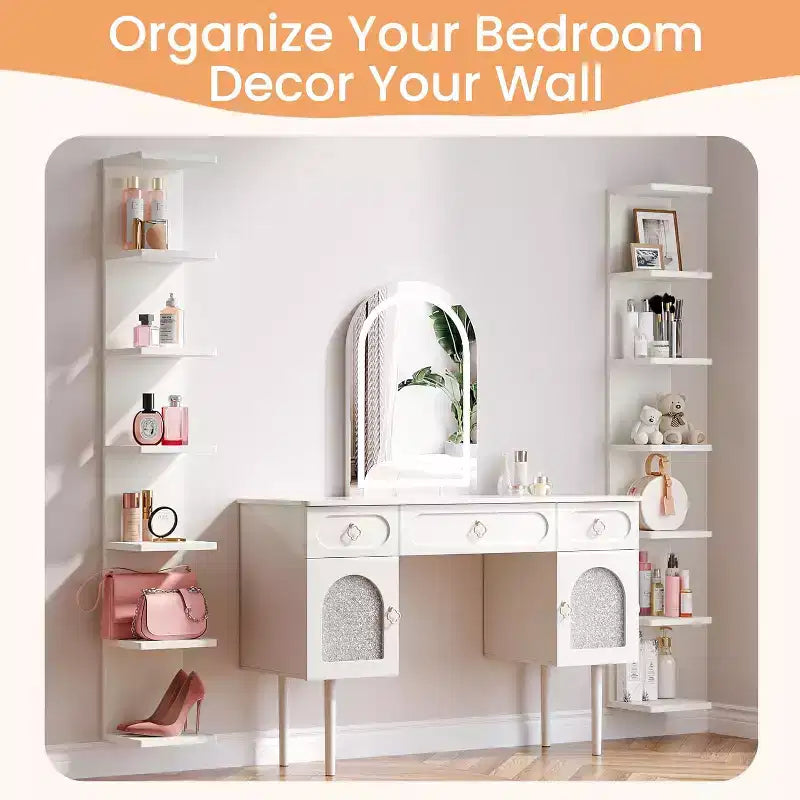Étagère murale flottante à 7 niveaux blanche, rangement et présentoir mural pour chambre, salon, bureau