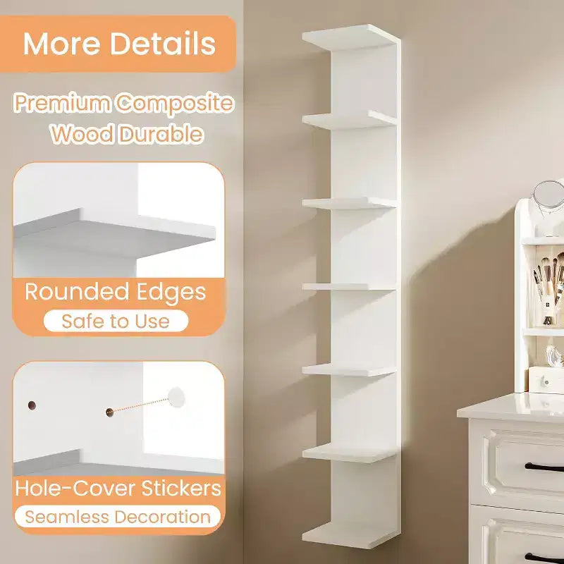 Étagère murale flottante à 7 niveaux blanche, rangement et présentoir mural pour chambre, salon, bureau